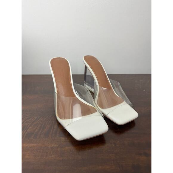 Gabrielle Union x FASHION TO FIGURE Shoes - Fashion to Figure X Gabrielle Union Clear & White Wedge Heel Mules Size 6 NIB